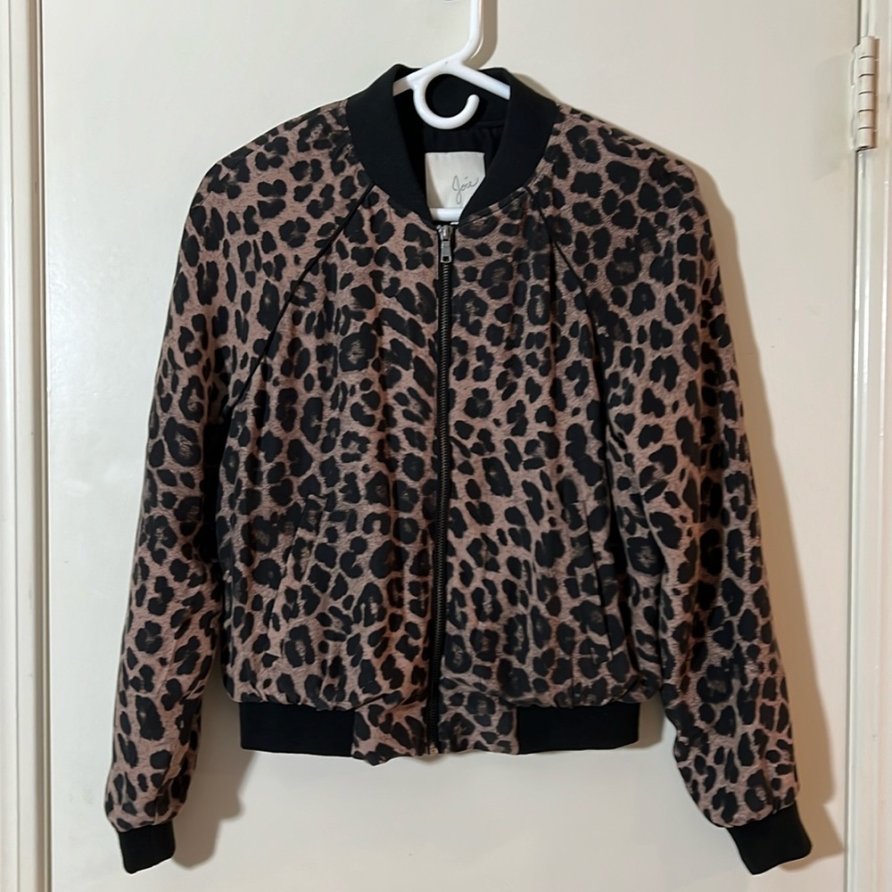 Joie Leopard Print 100% Silk Quilted Bomber Jacket.